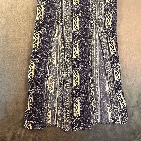 American Eagle Boho Double Slit Maxi Skirt Womens 6 Blue Cream Bohemian Hippie - Picture 2 of 10